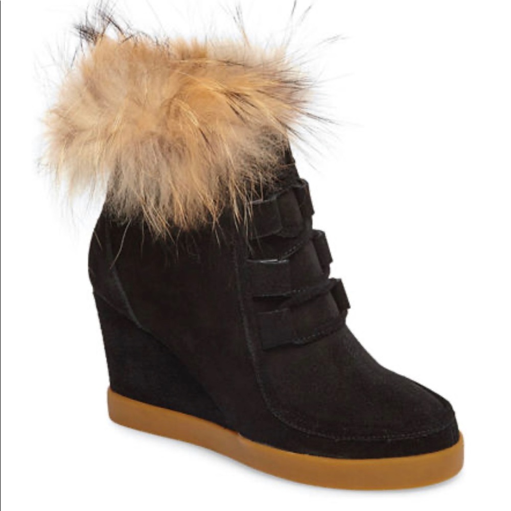 Cecelia NY "Holly" suede wedge bootie in 10 black